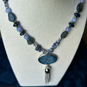 New Chicos Sky Line Blue Pendant Silver Toned Necklace